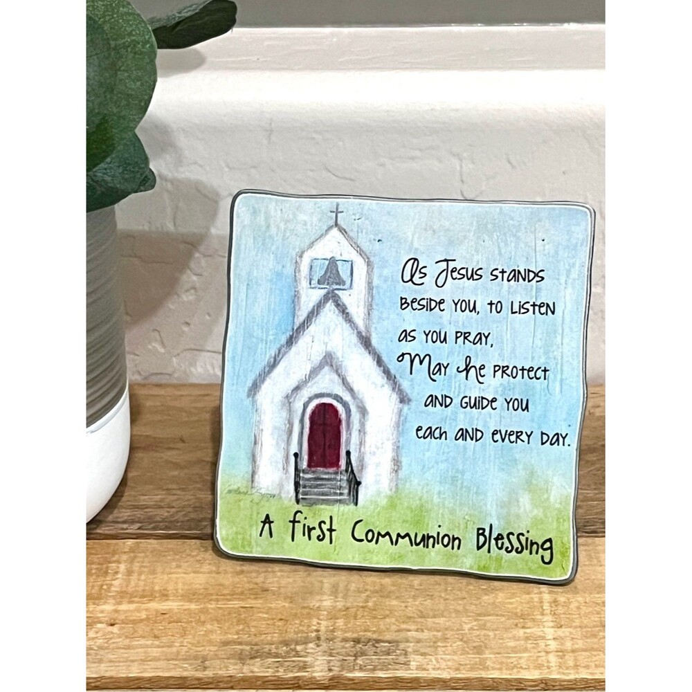 ArtMetal CA Gift First Holy Communion Blessing Square 5” Plaque SIM102